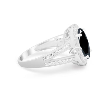 Art Deco Split Shank Engagement Bridal Ring Simulated Black CZ 925 Sterling Silver